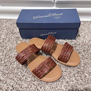 NWOT Universal Thread Brown Woven Slides Size 7.5
